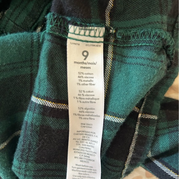 Carter's Green Plaid Button-front Top, 9M - Picture 7 of 7